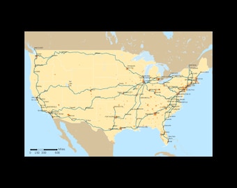U.S. United States National Passenger Rail Network Map Railroad System Poster