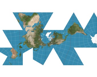 Projection Dymaxion Buckminster Fuller Carte Satellite Terre Monde Sur Fond Blanc