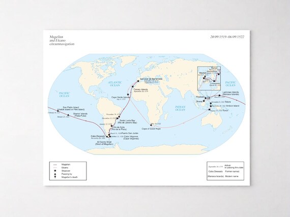マゼランの世界一周航海（1519年）地図ポスター - Etsy 日本