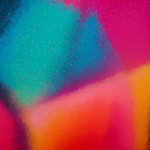 May include: Abstract digital artwork with a vibrant colour palette. The image features a blend of bright colours, including teal, pink, orange, and yellow, with a speckled texture. The artwork has a painterly quality.