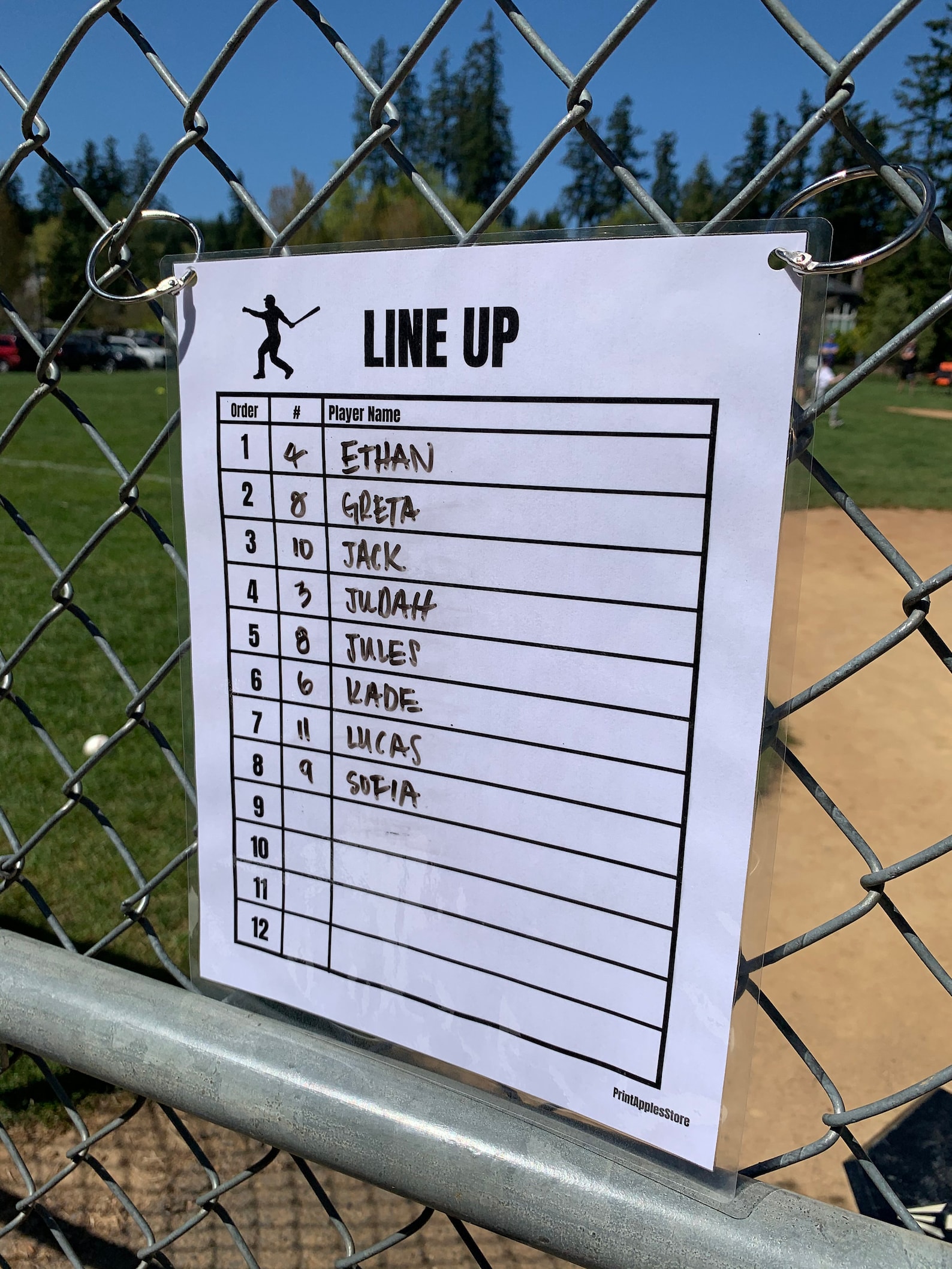 Batting Line up Printable, 12 Players Etsy
