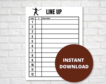 Batting Line Up Printable, 12 Players