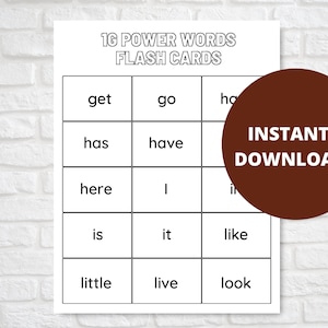 1G Power Words Flashcards, Sight Words for Kindergarten and First Grade