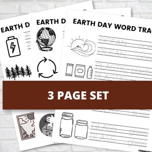 Earth Day Word Tracing Worksheets, Set of 3