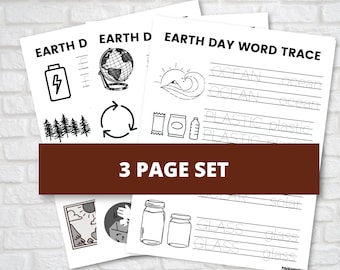 Earth Day Word Tracing Worksheets, Set of 3