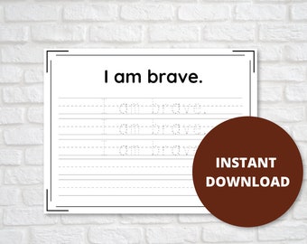 Kids Affirmations Writing Practice, Kindergarten and First Grade Sentence Worksheet