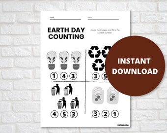 Earth Day Counting Printable, 3 Pages, Kids Math Worksheet