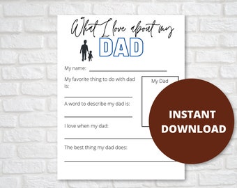Father's Day Printable, What I Love About My Dad Printable for Kids