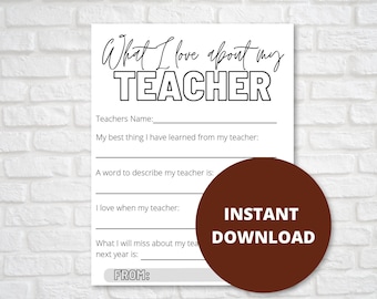 Love My Teacher Printable, Teacher Appreciation Week Printable, Teacher Printable