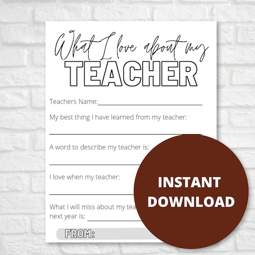 Teacher Appreciation Week Printable All About My Teacher Etsy