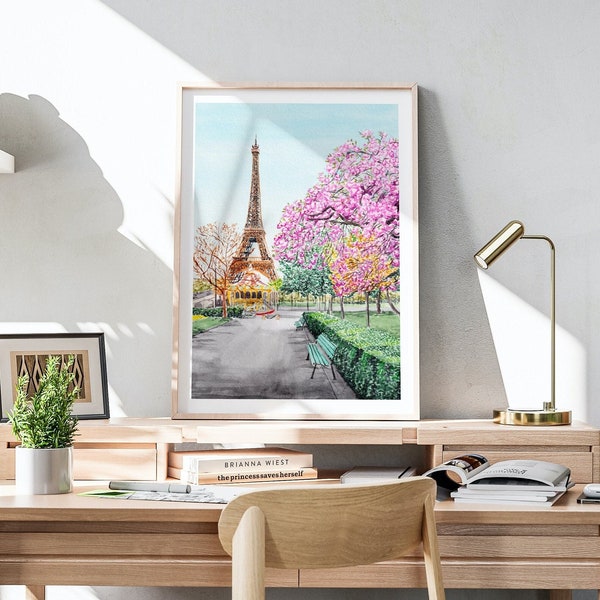 Impression de Paris, art mural France, impression de la tour Eiffel, paysage urbain de Paris, art de Paris, impression aquarelle, art imprimable, impression de l'Europe, cadeau de voyage