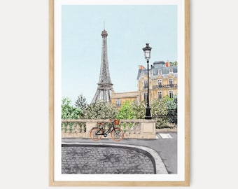 Paris Watercolor Printable Wall Art, Eiffel Tower Street Scene Painting, French Apartment Decor, Digital Download Travel Print | NorrskenArt