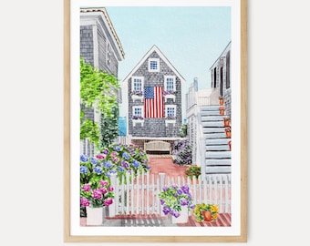 Cape Cod Print Massachusetts Wall Art Watercolor Coastal Americana Beach House Decor New England Printable Digital Download | NorrskenArt