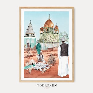 Khartoum Print, Sudan Wall Art, Sudanese Watercolor Cityscape, Afrohemian Earthy Home Decor, Digital Download | NorrskenArt