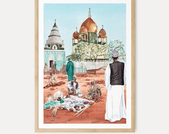 Khartoum Print, Sudan Wall Art, Sudanese Watercolor Cityscape, Afrohemian Earthy Home Decor, Digital Download | NorrskenArt