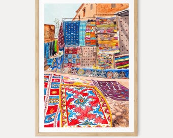 Marrakech Watercolor Print, Morocco Wall Art, Marrakech Cityscape Painting, Moroccan Bohemian Decor, Digital Download | NorrskenArt