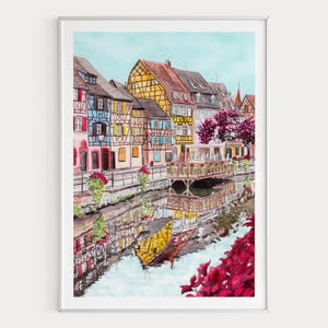 Colmar Watercolor Print, France Wall Art, Alsace French Cityscape Painting (Digital Download) image 1