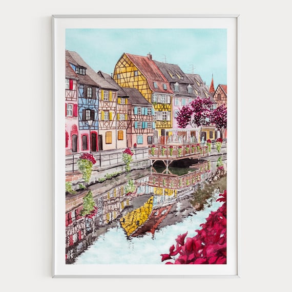 Colmar Watercolor Print, France Wall Art, Colmar Cityscape Painting, Alsace French Decor
