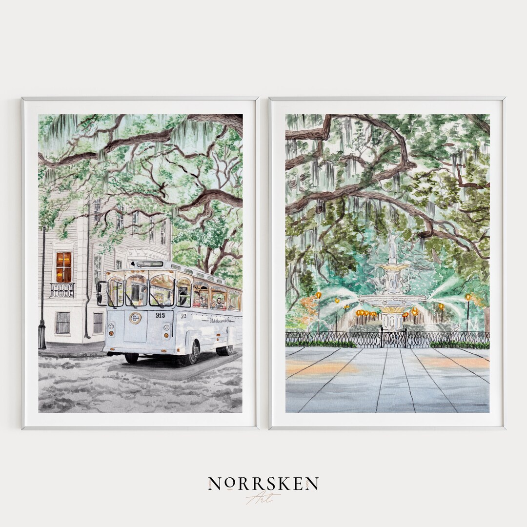 Savannah Set of 2 Watercolor Print, Wall Art, Savannah Art