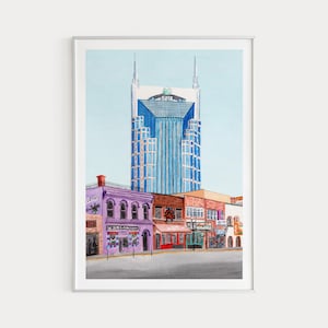 Impression de Nashville, art mural Tennessee, aquarelle, paysage urbain de Nashville, décoration murale Tennessee, cadeau de voyage, art de Nashville, impression des États-Unis