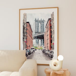 Manhattan Watercolor Print, New York Wall Art, Manhattan Cityscape Painting, NYC Decor image 3