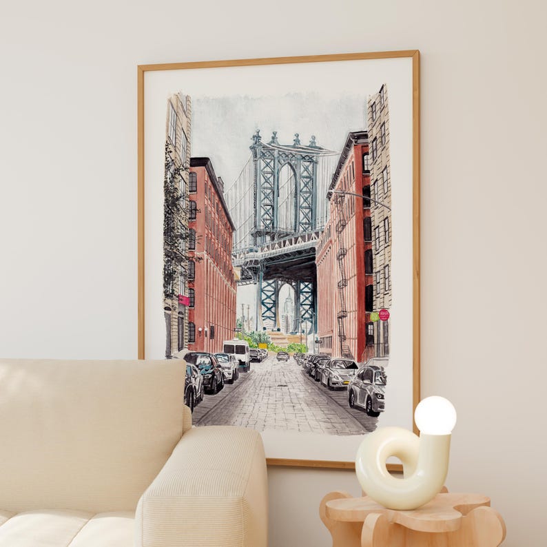 Manhattan Watercolor Print, New York Wall Art, Manhattan Cityscape Painting, NYC Decor image 3