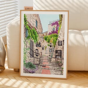 Eze Cote d’Azur Watercolor Print, France Wall Art, French Riviera Painting, Coastal Decor image 4