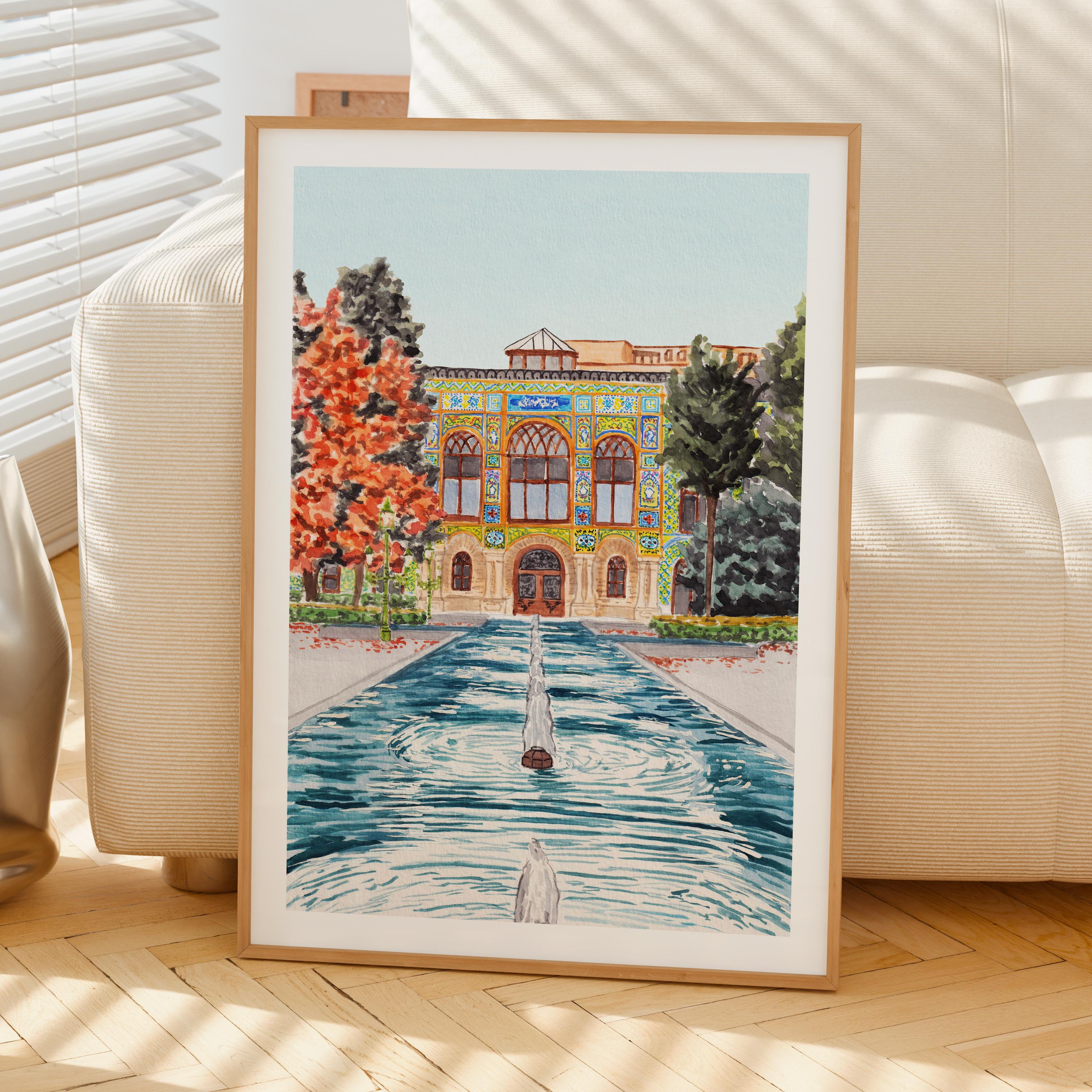 Tehran Watercolor Print, Iran Wall Art, Golestan Palace, Tehran ...