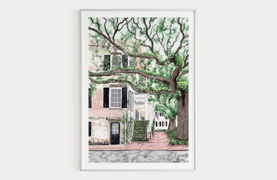 Savannah GA Watercolor Print: Cityscape Art, Georgia Wall Decor, Savannah Painting, Digital Download