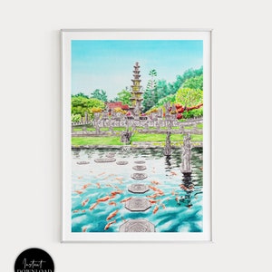 Bali Print, Indonesia Wall Art, Bali Art Print, Indonesia Art Print, Bali, Travel Gift, Tirta Gangga Temple, Asia print, Bali Painting