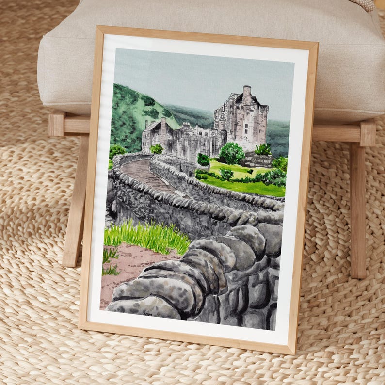 Eilean Donan Castle Watercolor Print, Scotland Wall Art, Scottish Highlands Landscape Painting, Scotland Decor image 4