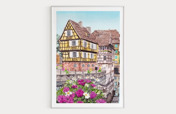Strasbourg Print, France Wall Art, Watercolor Print, Strasbourg Cityscape Painting, French Decor
