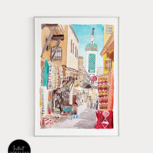 Fez City Art Print, Fez Morocco, Morocco Wall Art, Watercolor Painting, Morocco Print, Morocco Painting, Morocco Wall Decor, Moroccan Art