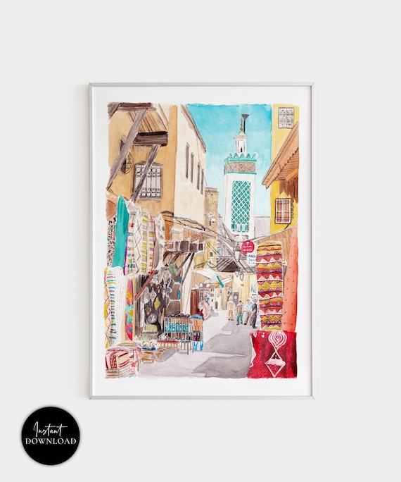 モロッコ アート 絵画 フェズ市のアートプリント、フェズ（モロッコ