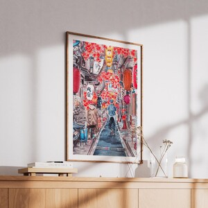 Impresión de acuarela del callejón de Shinjuku, arte mural japonés, paisaje urbano de Tokio, arte japonés, regalo de viaje a Tokio imagen 4