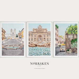 Rome Set of 3 Watercolor Print, Italy Wall Art, Rome Art Print, Fontana Di Trevi, Rome Cityscape, Italy Art, Gallery Wall Set, Rome Painting