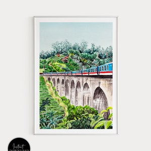 Pont des neuf arches, art mural Sri Lanka, impression aquarelle, peinture Sri Lanka, paysage Sri Lanka, impression Asie du Sud, cadeau de voyage