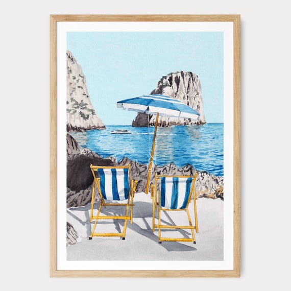 La Fontelina Beach Print, Italy Wall Art, Capri Watercolor Landscape, Italian Coastal Decor, Travel Gift