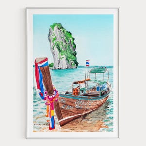 Phuket Island Watercolor Print, Thailand Wall Art, Phuket Tropical Landscape, Thai Beach Decor