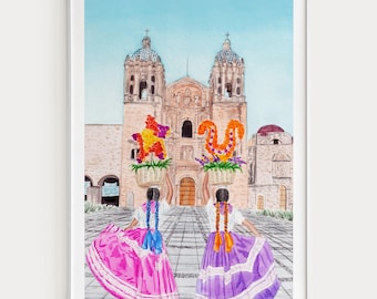Oaxaca Watercolor Print, Mexico Wall Art, Oaxaca Cityscape Painting, Mexican Decor