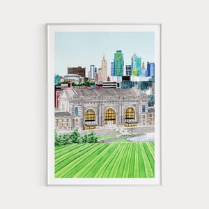 Kansas City Print, Missouri Wall Art, Watercolor Painting, Kansas Cityscape, United States Art, Missouri Wall Decor, USA Print, Travel Gift