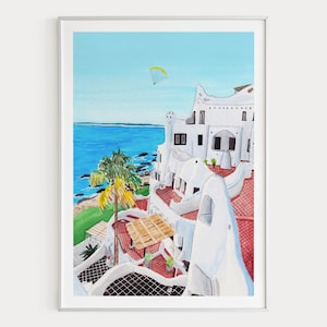 Aquarelprint Punta del Este, muurkunst Uruguay, kustlandschapsschilderkunst Uruguay, reiscadeau