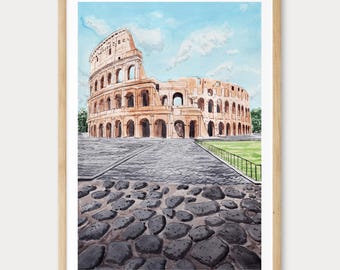 Colosseum Print, Italy Wall Art, Rome Watercolor Cityscape, Italian Landmark Decor, Travel Gift