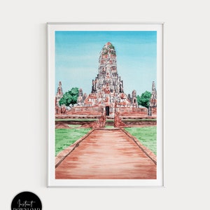 Ayutthaya Print, Thailand Wall Art, Thailand Art Print, Ayutthaya Cityscape, Thailand Print, Thailand Art, Asia Print, Travel Gift