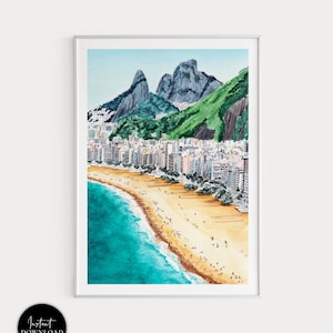 Rio De Janeiro Print, Brazil Wall Art, Ipanema Beach, Watercolor Print, Rio De Janeiro Art, Brazil Landscape, Tropical Wall Art, Travel Gift
