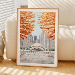 Cloud Gate Watercolor Print, Chicago Wall Art, Chicago Cityscape Painting, Illinois Fall Decor image 5