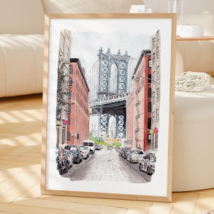Manhattan Watercolor Print, New York Wall Art, Manhattan Cityscape Painting, NYC Decor image 2