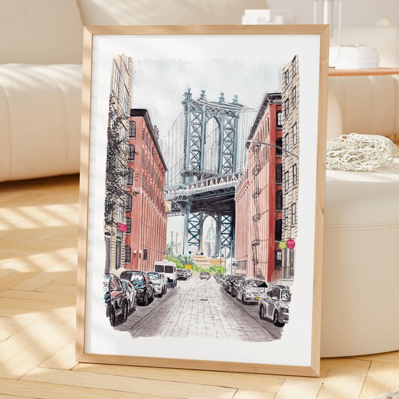 Manhattan Watercolor Print, New York Wall Art, Manhattan Cityscape Painting, NYC Decor image 2