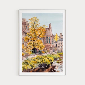 Impresión de Dean Village, arte mural de Escocia, impresión de Edimburgo, arte de Escocia, paisaje de Edimburgo, arte escocés, impresión de Europa, regalo de viaje