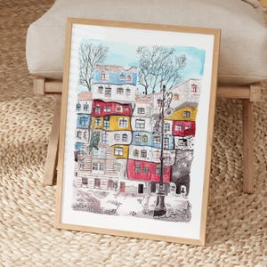 Wenen aquarel print, Oostenrijk kunst aan de muur, Wenen stadsgezicht schilderij, Oostenrijk decor afbeelding 4